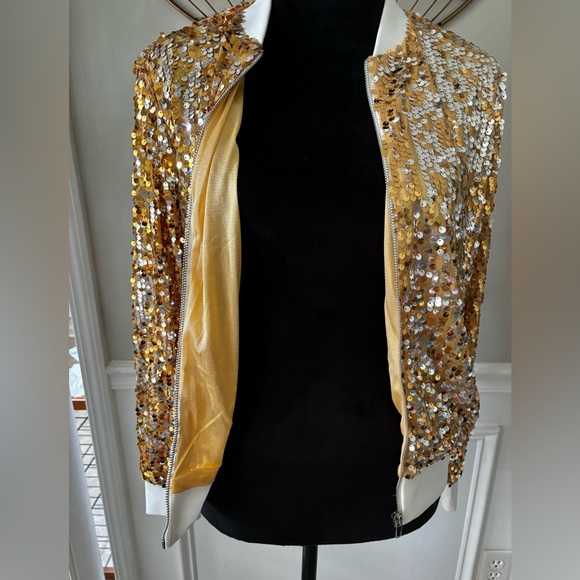 Womens Long Sleeve Sequin Zipper Jacket with Ribbed Cuffs - Picture 6 of 13